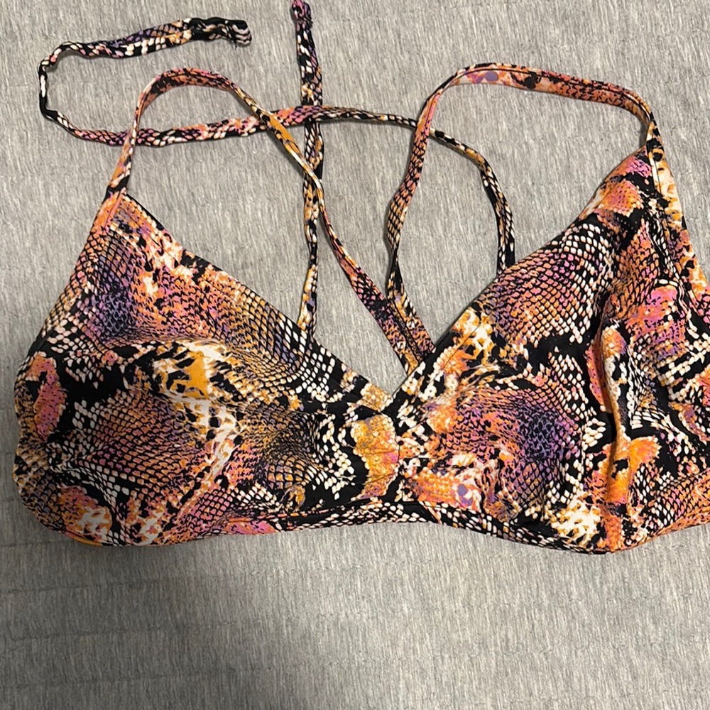 Women’s Snake-Print Bikini Top in Black, Orange & Pink